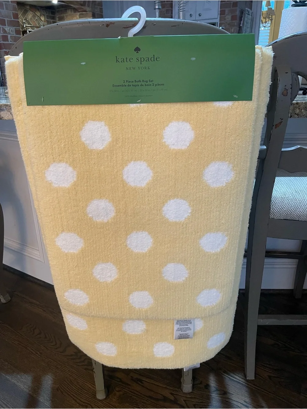 Kate Spade Bath Mat Set - yellow white Polka Dot - 17”x24” & 20”x32” Brand New